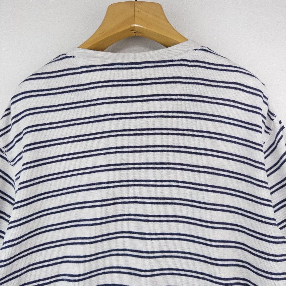 Chaps Ralph Lauren Men's XL Gray Blue Stripe Henley Shirt Long Sleeve *Pinhole